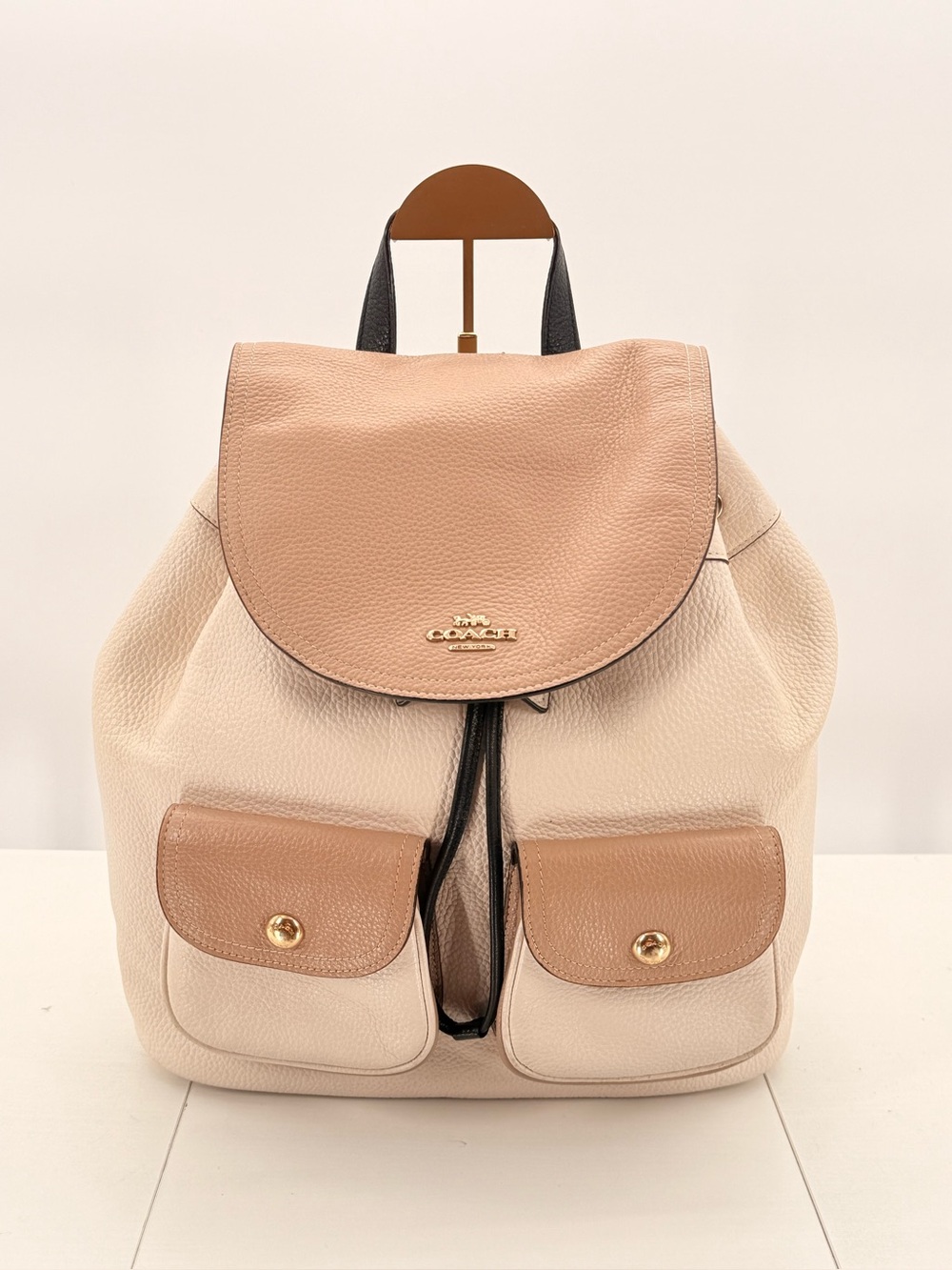COACH Pennie Colorblock Pebble Leather Backpack Ivory Blush 6146